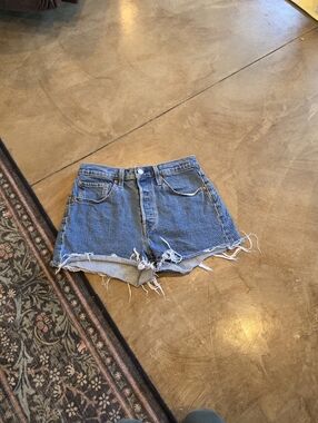 Levi's 501 Denim High Rise Frayed Hem Shorts